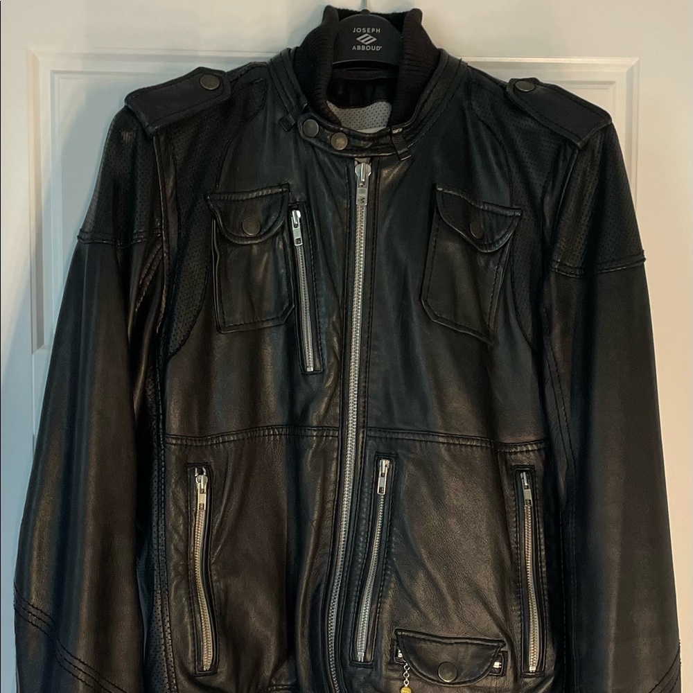 Mens Diesel Leather Biker Bomber Jacket - Black